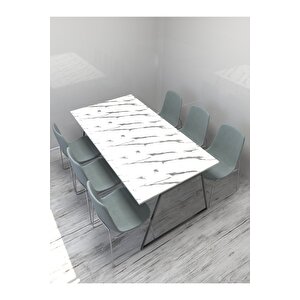 Mermer Desenli Metal Yemek Masası