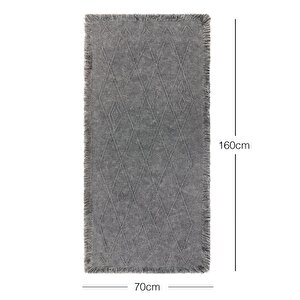 Ocean Home Textile Yıkanabilir Saçaklı Antrasit Renk Pamuklu Halı Kilim 70 X 160 Cm