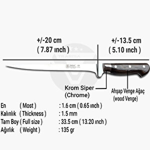 Sürmene Sürbisa 61064 Ahşap Saplı El Yapımı Esnek ( Flexible ) Fileto Balık Bıçağı 20 Cm