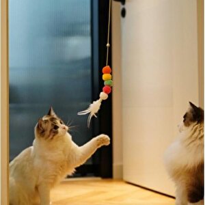 Kendinden Yapışkanlı Kedi Oyun Oltası Elastik Tüylü Kedi Oyuncağı Çıngıraklı Kedi Oyun Oltası 2 Metre Ayarlanabilir Ölçü