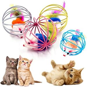 6cm Fareli Kedi Oyun Topu Köpek Oyuncağı Kafesli Renkli Fareli Kedi Köpek Oyun Topu Peluş Kedi Oyuncağı
