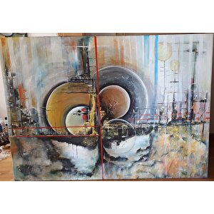 orjinal Soyut Gezegenler isimli orjinal akrilik tablo 180x130 cm