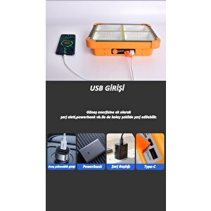 Taşınabilir Solarlı Çalışma Ve Kamp Işığı, Powerbanklı Güneş Enerjili Işıldak, Fener 150w 200 Lümen 264 Ledli kçk