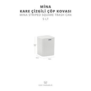 Mina Beyaz Çizgili Kare Çöp Kovası