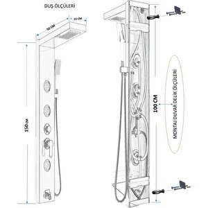 Sam Fırat Antrasit Duş Paneli, Robot Duş, Duş Başlığı, Dikey Jakuzi , Duş