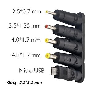 Weko Çoklu Yedek Adaptör Uç Çevirici (2.5*0.7mm - 4.8*1.7mm - 3.0*1.1mm - 4.0*1.7mm - Micro Usb)