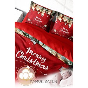 King Size Yılbaşı Süsü Merry Christmas Çift Kişilik 3d Nevresim Takımı Pamuk Saten Red Stars