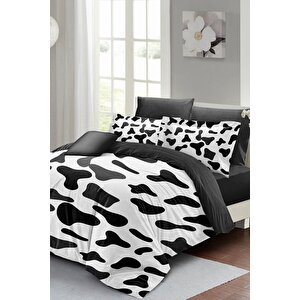 King Size Cow 3d Pamuk Saten Çift Kişilik Nevresim Takımı