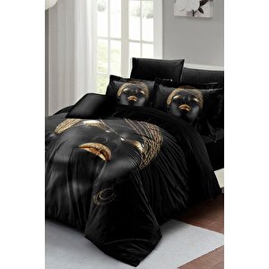 King Size African Women Çift Kişilik Nevresim Takımı 3d Pamuk Saten