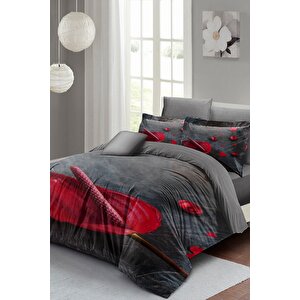 King Size Gray Dream Çift Kişilik Nevresim Takımı 3d Pamuk Saten