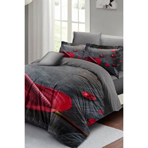 King Size Gray Dream Çift Kişilik Nevresim Takımı 3d Pamuk Saten