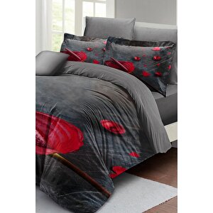 King Size Gray Dream Çift Kişilik Nevresim Takımı 3d Pamuk Saten
