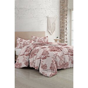 King Size Çift Kişilik Nevresim Takımı %100 Pamuk Saten Tuval Jungle Red