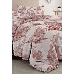 King Size Çift Kişilik Nevresim Takımı %100 Pamuk Saten Tuval Jungle Red