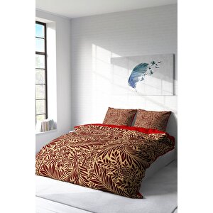 King Size Red Leaf 3d Pamuk Saten Çift Kişilik Nevresim Takımı