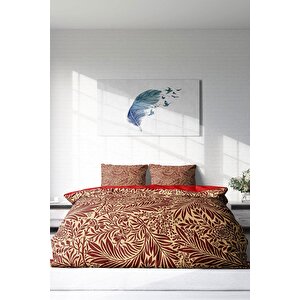 King Size Red Leaf 3d Pamuk Saten Çift Kişilik Nevresim Takımı