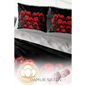 King Size Red Black Roses 3d Çift Kişilik Nevresim Takımı