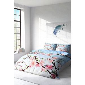 King Size Blue Cherry Blosom 3d Çift Kişilik Nevresim Takımı