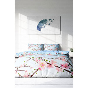King Size Blue Cherry Blosom 3d Çift Kişilik Nevresim Takımı