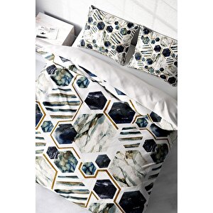 King Size White Hexagon Pamuk Saten Çift Kişilik Nevresim Takımı 3d