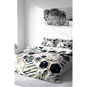 King Size White Hexagon Pamuk Saten Çift Kişilik Nevresim Takımı 3d