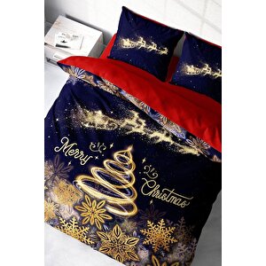 King Size Yılbaşı Süsü Black & Red Noel %100 Pamuk Saten 3d Çift Kişilik Nevresim Takımı