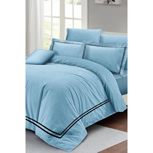 King Size Çift Kişilik Nevresim Takımı %100 Luxury Pamuk Saten Mavi