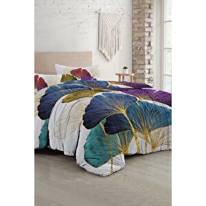 King Size Çift Kişilik Nevresim Takımı Pamuk Saten 3d Özel Tasarım Colorfull Leaves