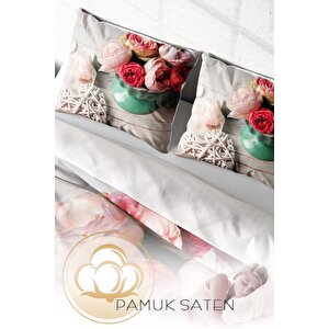 King Size Rose Love 3d Pamuk Saten Çift Kişilik Nevresim Takımı