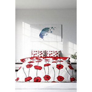 King Size Gül Goncası 3d Pamuk Saten Çift Kişilik Nevresim Takımı