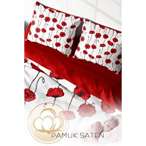 King Size Gül Goncası 3d Pamuk Saten Çift Kişilik Nevresim Takımı
