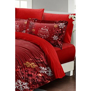 King Size Yılbaşı Süsü Snowflake Noel %100 Pamuk Saten 3d Çift Kişilik Nevresim Takımı