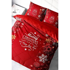 King Size Yılbaşı Süsü Snowflake Noel %100 Pamuk Saten 3d Çift Kişilik Nevresim Takımı