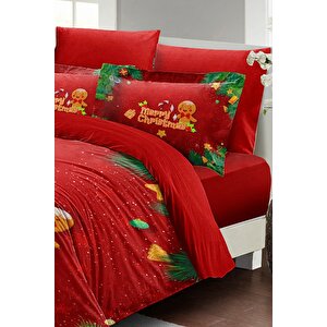 King Size Yılbaşı Süsü Cookie Noel %100 Pamuk Saten 3d Çift Kişilik Nevresim Takımı