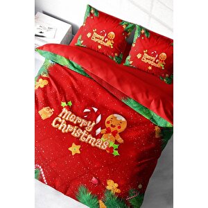 King Size Yılbaşı Süsü Cookie Noel %100 Pamuk Saten 3d Çift Kişilik Nevresim Takımı