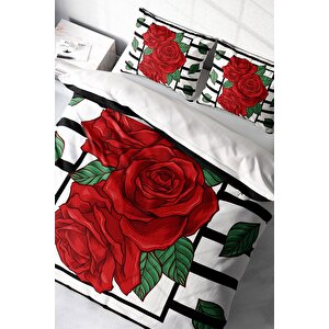 King Size Rose Box 3d Pamuk Saten Çift Kişilik Nevresim Takımı