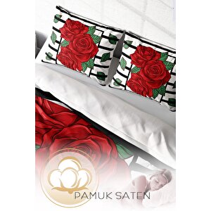 King Size Rose Box 3d Pamuk Saten Çift Kişilik Nevresim Takımı