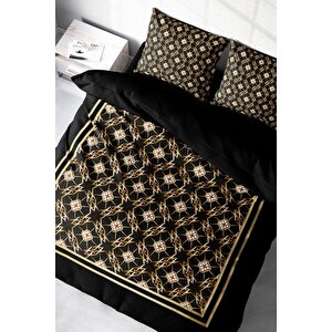 King Size Gold Deco 3d Pamuk Saten Çift Kişilik Nevresim Takımı