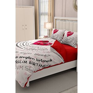King Size Sevgililer Günü Çift Kişilik Nevresim Takımı%100 Pamuk Saten Birtanem