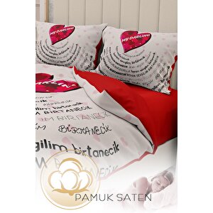 King Size Sevgililer Günü Çift Kişilik Nevresim Takımı%100 Pamuk Saten Birtanem