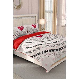 King Size Sevgililer Günü Çift Kişilik Nevresim Takımı%100 Pamuk Saten Birtanem