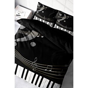 King Size Piano 3d Pamuk Saten Çift Kişilik Nevresim Takımı