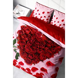 King Size Sevgililer Günü Pamuk Saten Çift Kişilik Nevresim Takımı