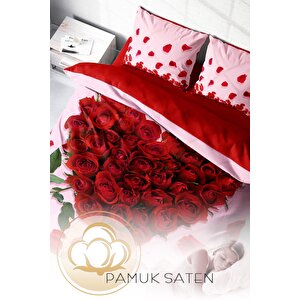 King Size Sevgililer Günü Pamuk Saten Çift Kişilik Nevresim Takımı