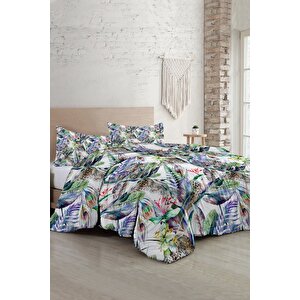 King Size Exotic Floral Luxury Çift Kişilik Pamuk Saten Nevresim Takımı