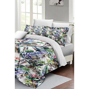 King Size Exotic Floral Luxury Çift Kişilik Pamuk Saten Nevresim Takımı