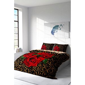 King Size Gold & Roses 3d Çift Kişilik Nevresim Takımı