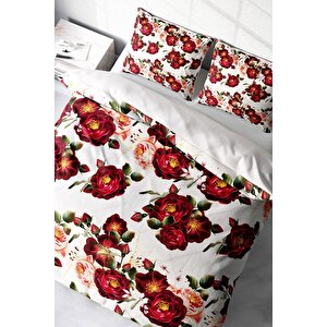 King Size Red Rose Naturel Çift Kişilik Nevresim Takımı