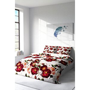 King Size Red Rose Naturel Çift Kişilik Nevresim Takımı