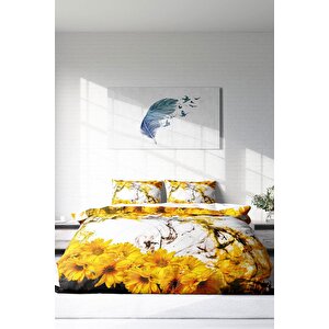 King Size Yellow Daisy 3d Çift Kişilik Nevresim Takımı